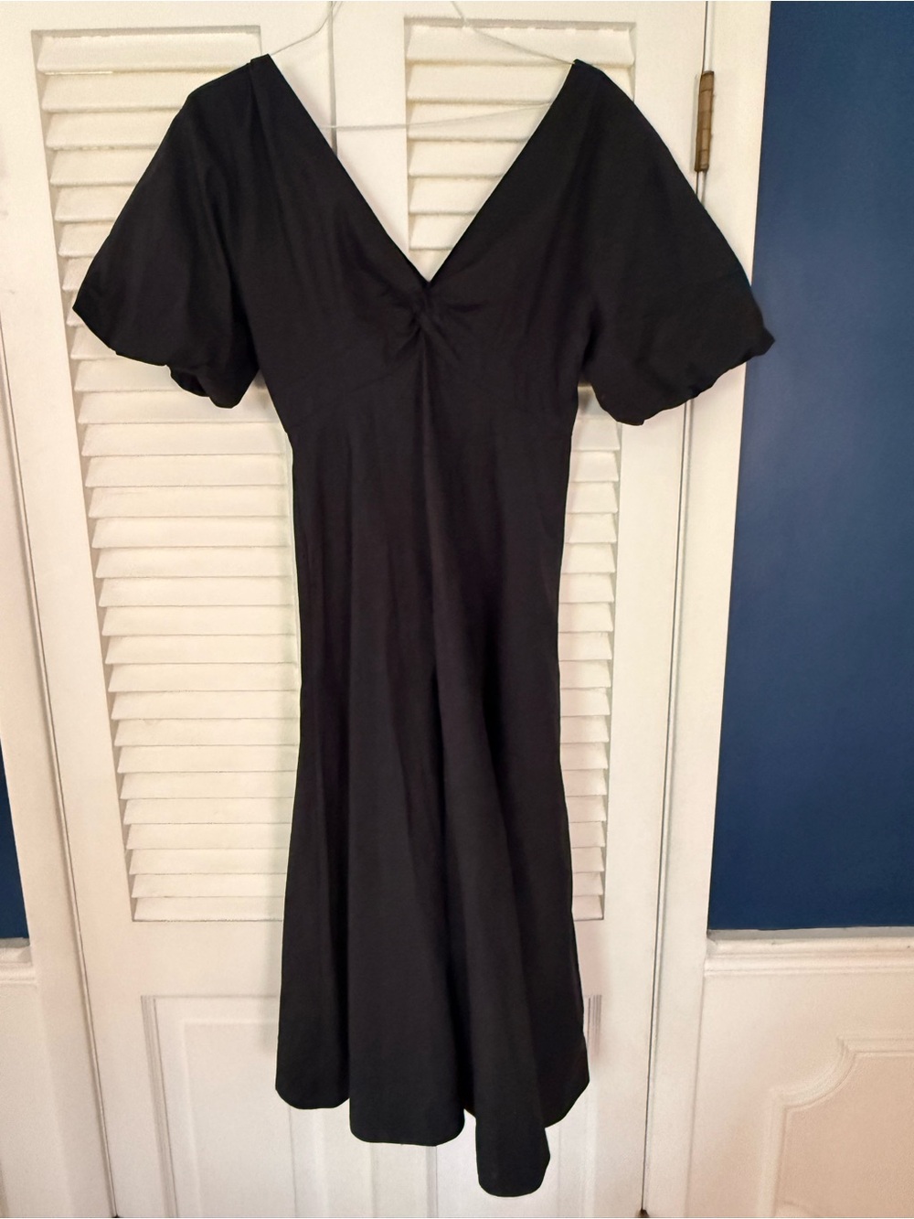 STAUD Black V-Neck Flutter Sleeve Dress